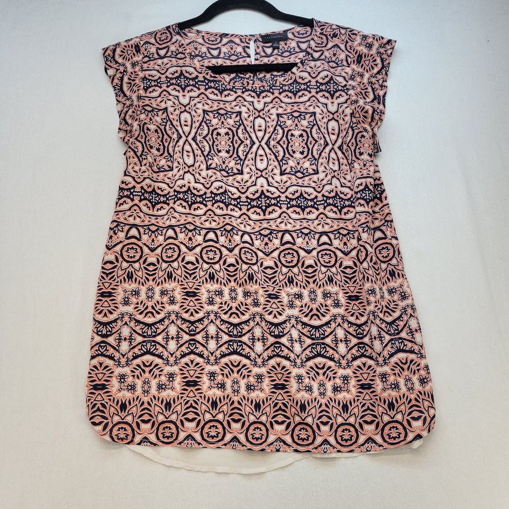 The Limited Blouse Womens Small Orange Navy Geometric Medallion Sleeveless